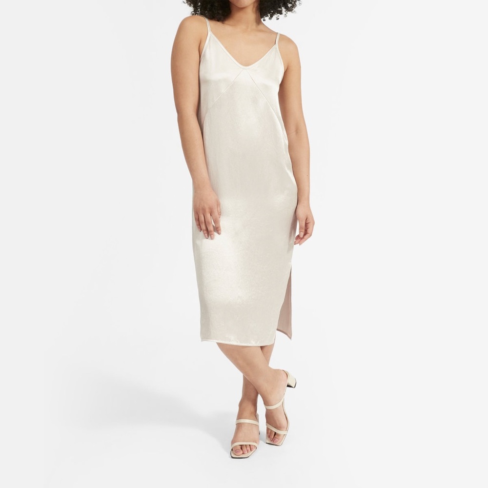 NWT Everlane the party satin slip midi dress champagne beige size 6